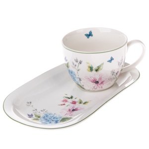 Flower Garden porcelán bögre tálcával, 445 ml